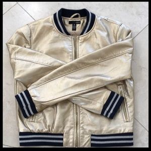 💫Metallic gold leather baseball jacket 💫.